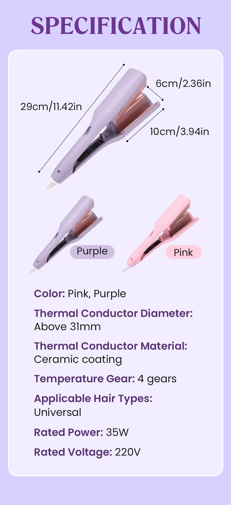32mm French Hair Curler Wave Professional Egg Roll Hair Curling Iron Corrugated Wavy Styler Fast Heating Volumizing Styling Tool