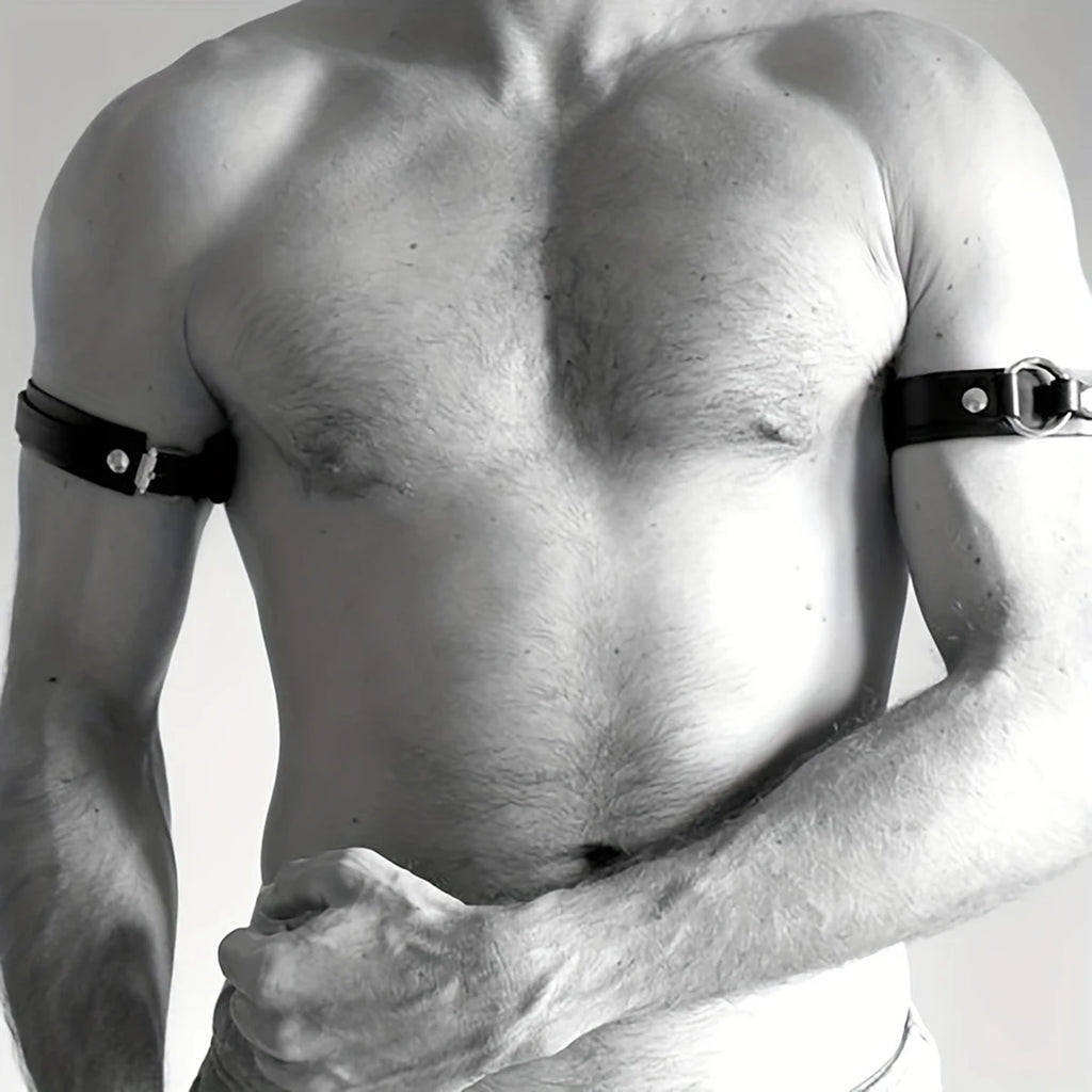 Adjustable Bondage Body Cage Arm Rings Erotic Rave Sexy Men Armband Fetish Gay Harness Belts Cosplay Clubwear Accessories