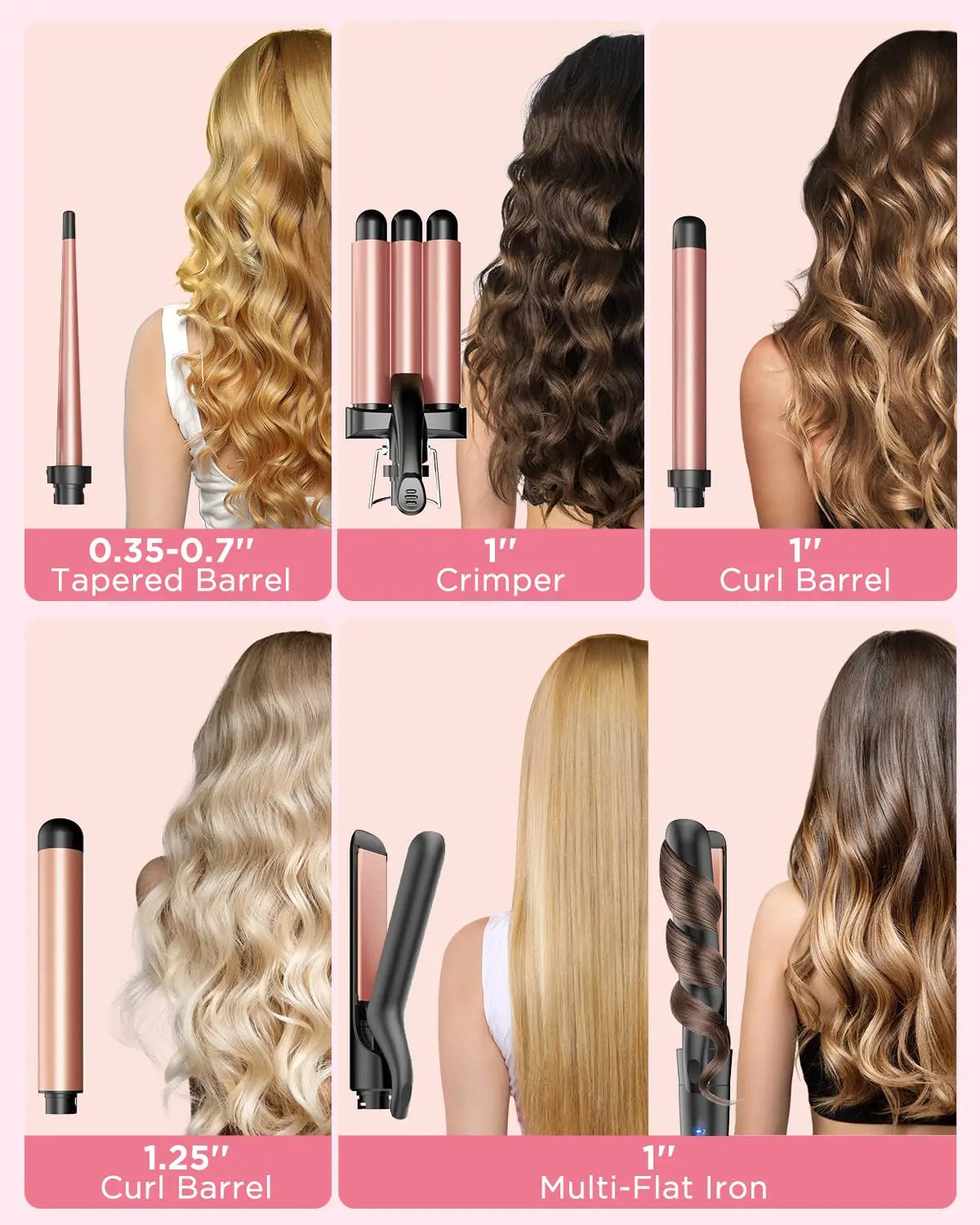 BESTOPE PRO 5 in 1 Wand Curling Iron-Curling Wand Set with Hair Straightener, 3 Barrels Hair Crimper Iron, 3 Ceramic Curling Iro