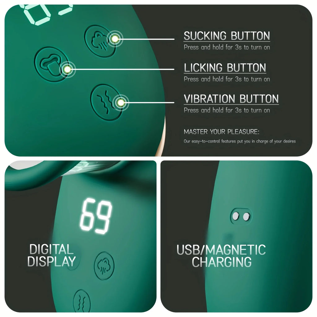Adult Sex Toy 3-in-1 Licking Vibrator 3 Suction Modes Clitoral Stimulation Extendable Thrusting Masturbator Suitable for Women