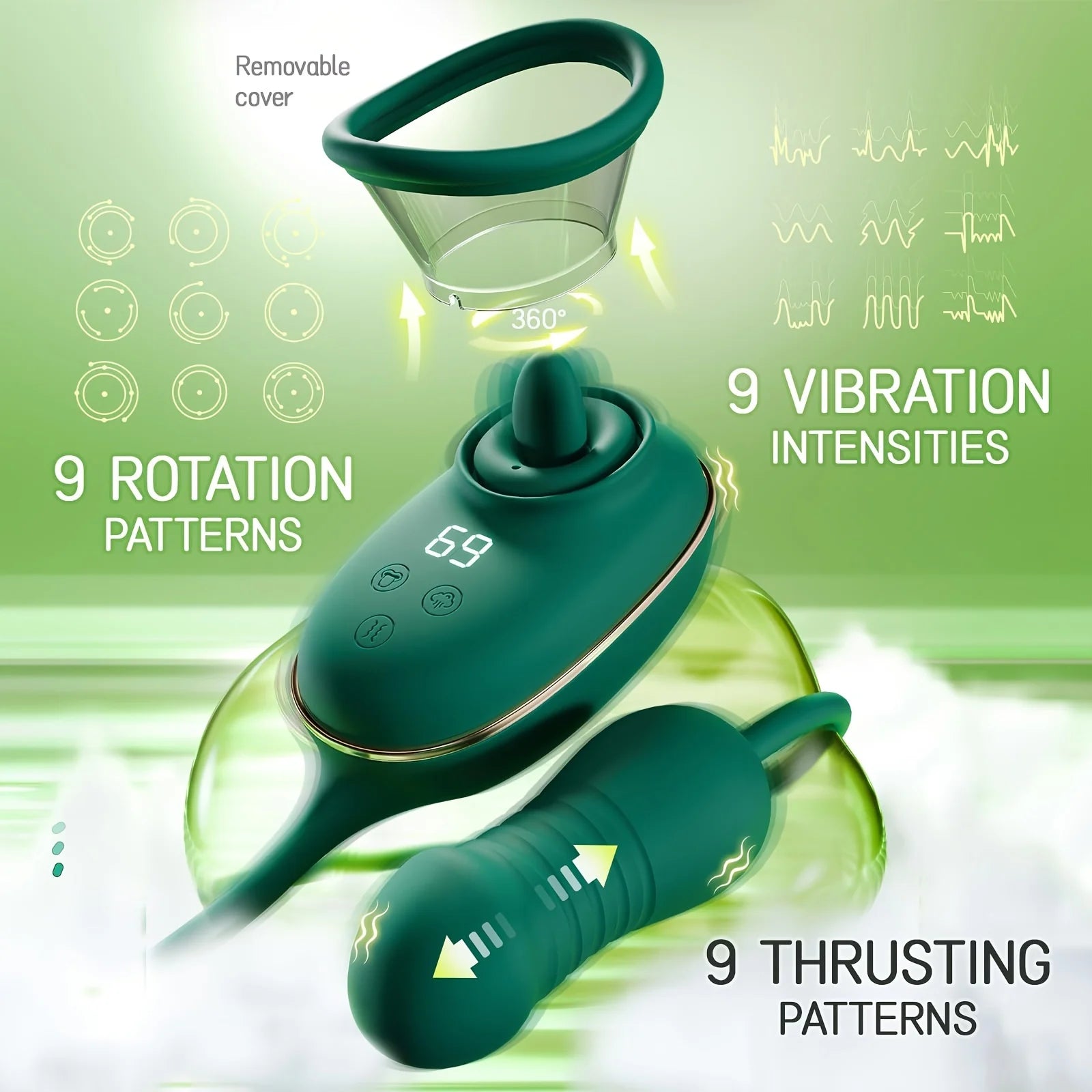 Adult Sex Toy 3-in-1 Licking Vibrator 3 Suction Modes Clitoral Stimulation Extendable Thrusting Masturbator Suitable for Women