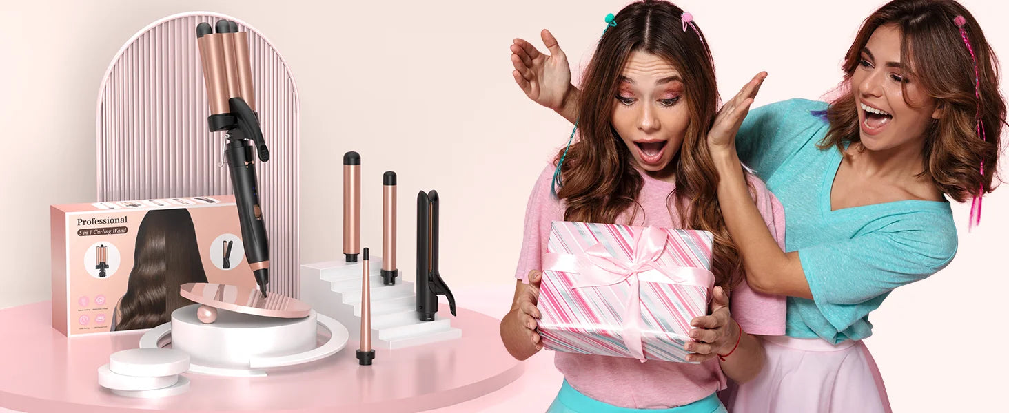 BESTOPE PRO 5 in 1 Wand Curling Iron-Curling Wand Set with Hair Straightener, 3 Barrels Hair Crimper Iron, 3 Ceramic Curling Iro