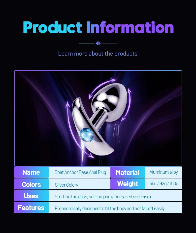 Anal Plug Metal Anchor Base Women Butt Plug Couple Adult Sex Toy Aluminum Alloy Man Butt Plug Trainer Adult Sex Anal Masturbator