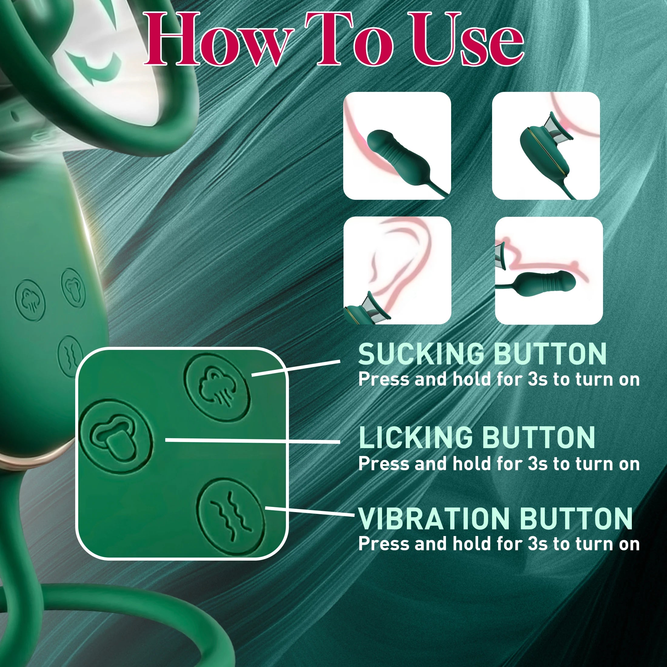 Adult Sex Toy 3-in-1 Licking Vibrator 3 Suction Modes Clitoral Stimulation Extendable Thrusting Masturbator Suitable for Women