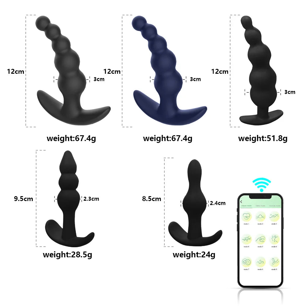 Remote-Controlled Anal Beads Vibrator Prostata Massager and Toy Butt Plug for Men and Women