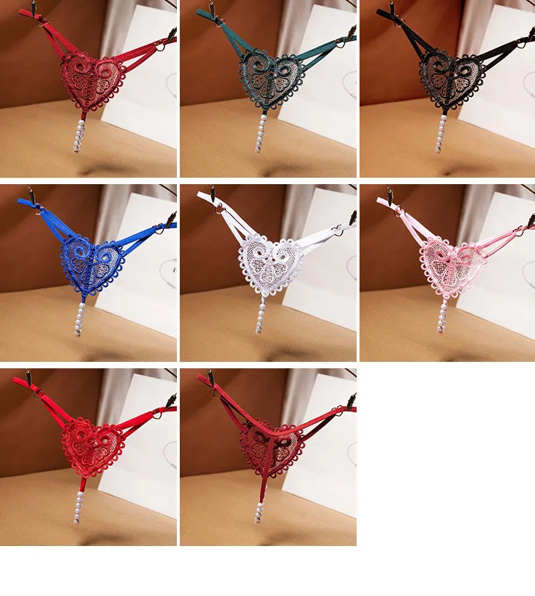 Adults Games Sex Toys of Lace Thongs G String Panties with Sexy Pearl Massaging Bead Crotchless T-back for Fetish Lingerie Flirt