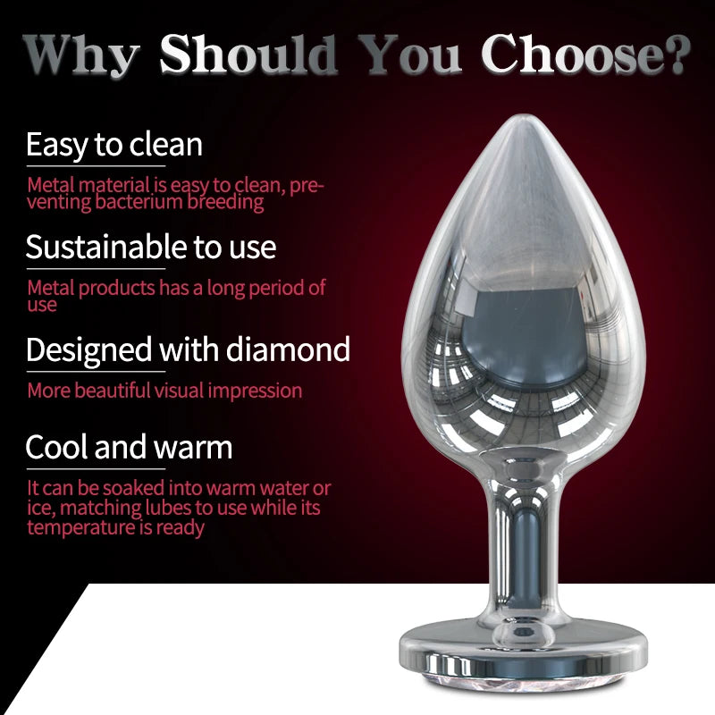 Small Anal Plug Diamond Jewel Butt Plug Metal Anal Sex Toys Big Buttplug Tail Stopper Anus Massage Prostate/Vagina Stimulator