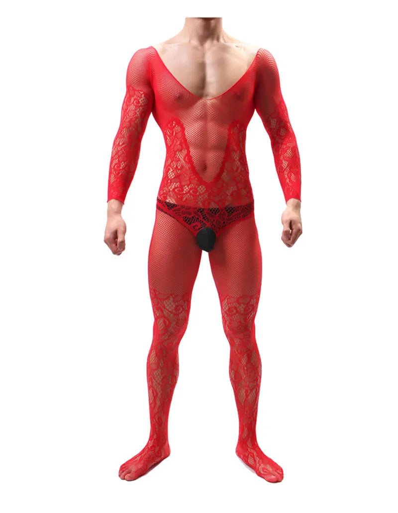 Fetish Men Gay Crossdress Wear Open Crotch Bodystocking Sexy Male Lingerie Porno Sex Transparent Sleepwear Fishnet Body Stocking
