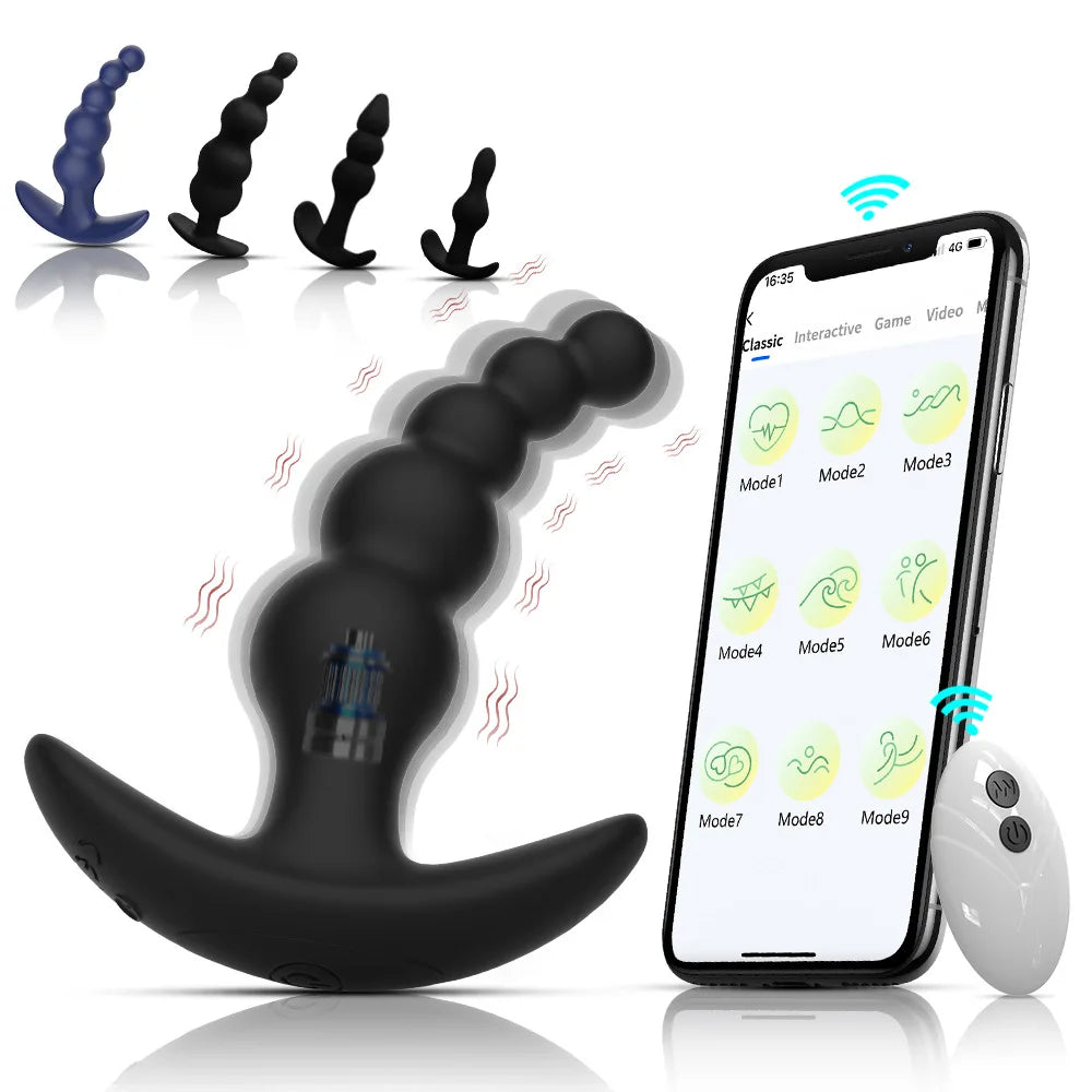 Remote-Controlled Anal Beads Vibrator Prostata Massager and Toy Butt Plug for Men and Women