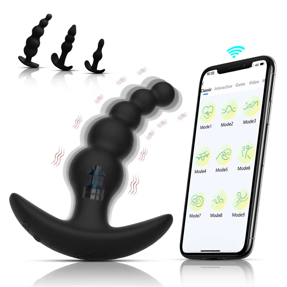 Remote-Controlled Anal Beads Vibrator Prostata Massager and Toy Butt Plug for Men and Women