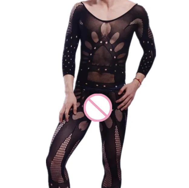 Fetish Men Gay Crossdress Wear Open Crotch Bodystocking Sexy Male Lingerie Porno Sex Transparent Sleepwear Fishnet Body Stocking