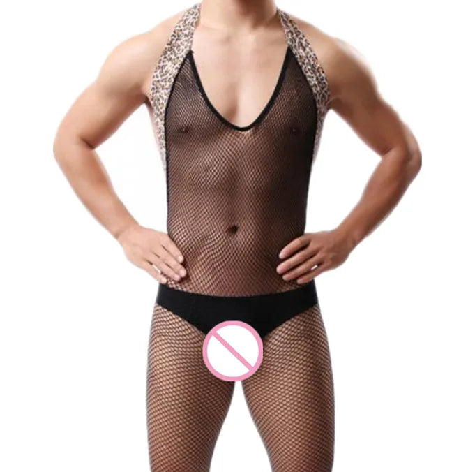 Fetish Men Gay Crossdress Wear Open Crotch Bodystocking Sexy Male Lingerie Porno Sex Transparent Sleepwear Fishnet Body Stocking