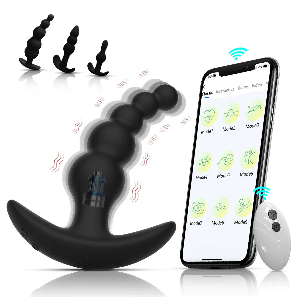 Remote-Controlled Anal Beads Vibrator Prostata Massager and Toy Butt Plug for Men and Women