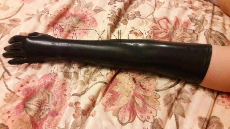 Sexy Black Women Slim Module Seamless Latex Long Gloves Fetish Arm Length
