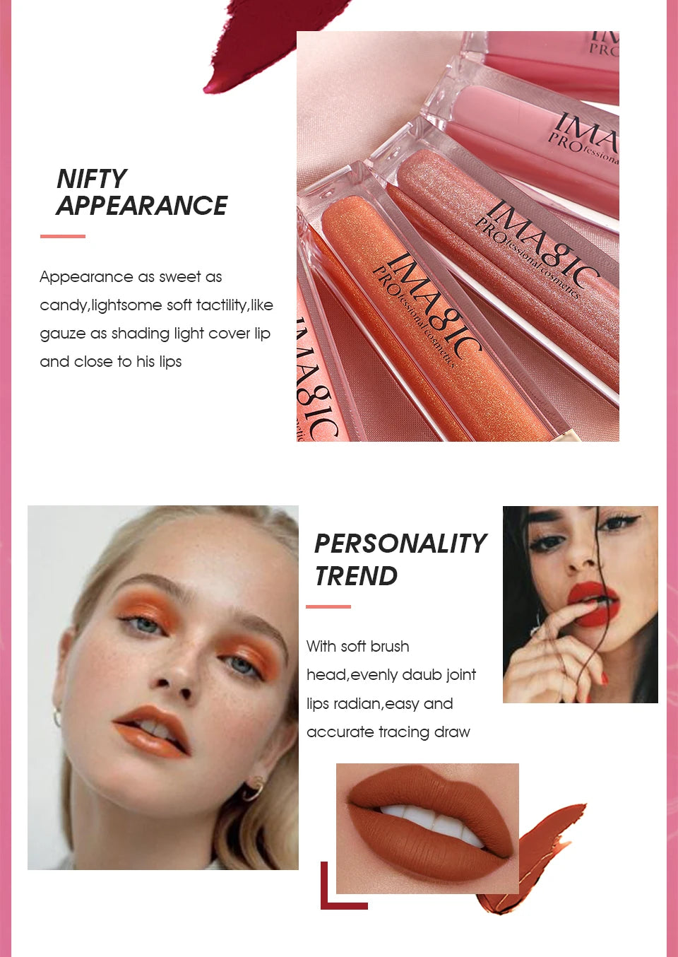 IMAGIC new waterproof and moisturizing lip gloss velvet matte lasting lip gloss ladies cosmetics 20 colors