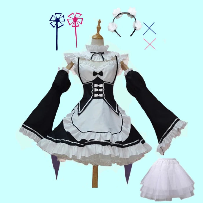 in stock  Re:zero Kara Hajimeru Isekai Seikatsu Rem Ram Maid Cosplay Costumes  Kawaii  dresses   Maid