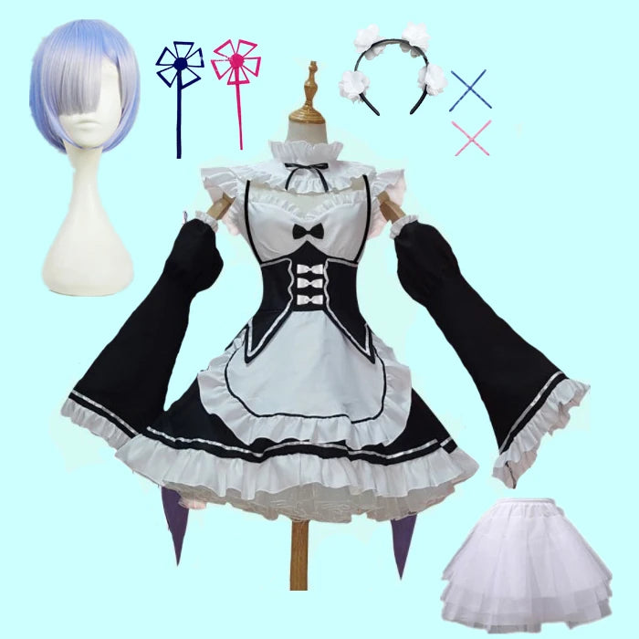 in stock  Re:zero Kara Hajimeru Isekai Seikatsu Rem Ram Maid Cosplay Costumes  Kawaii  dresses   Maid