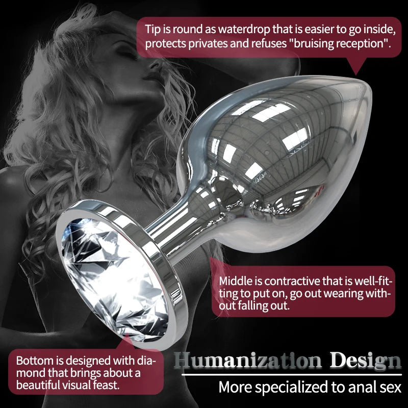 Small Anal Plug Diamond Jewel Butt Plug Metal Anal Sex Toys Big Buttplug Tail Stopper Anus Massage Prostate/Vagina Stimulator