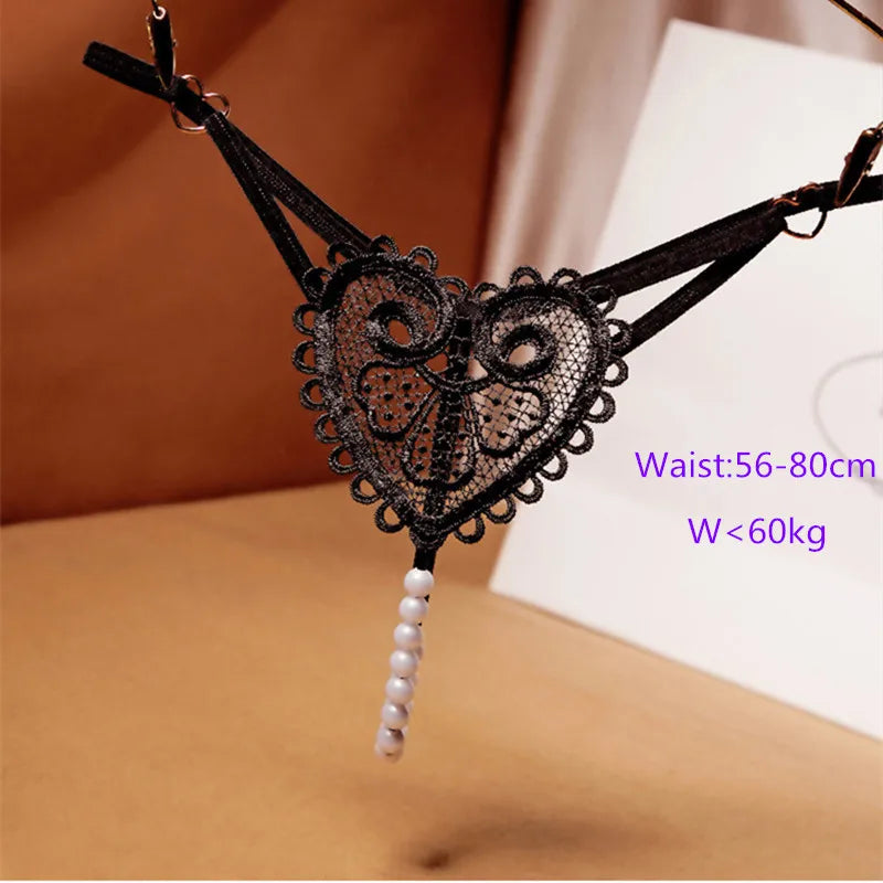 Adults Games Sex Toys of Lace Thongs G String Panties with Sexy Pearl Massaging Bead Crotchless T-back for Fetish Lingerie Flirt