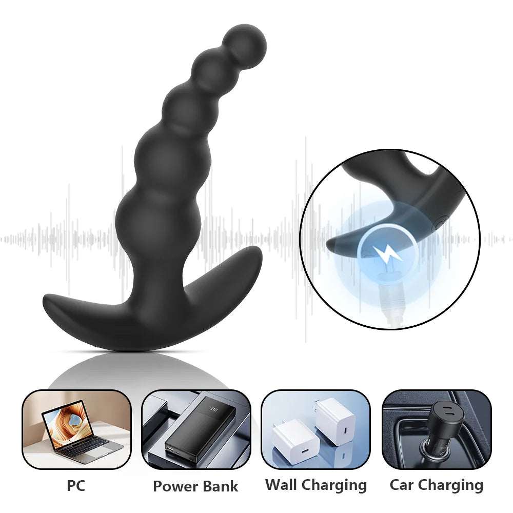 Remote-Controlled Anal Beads Vibrator Prostata Massager and Toy Butt Plug for Men and Women