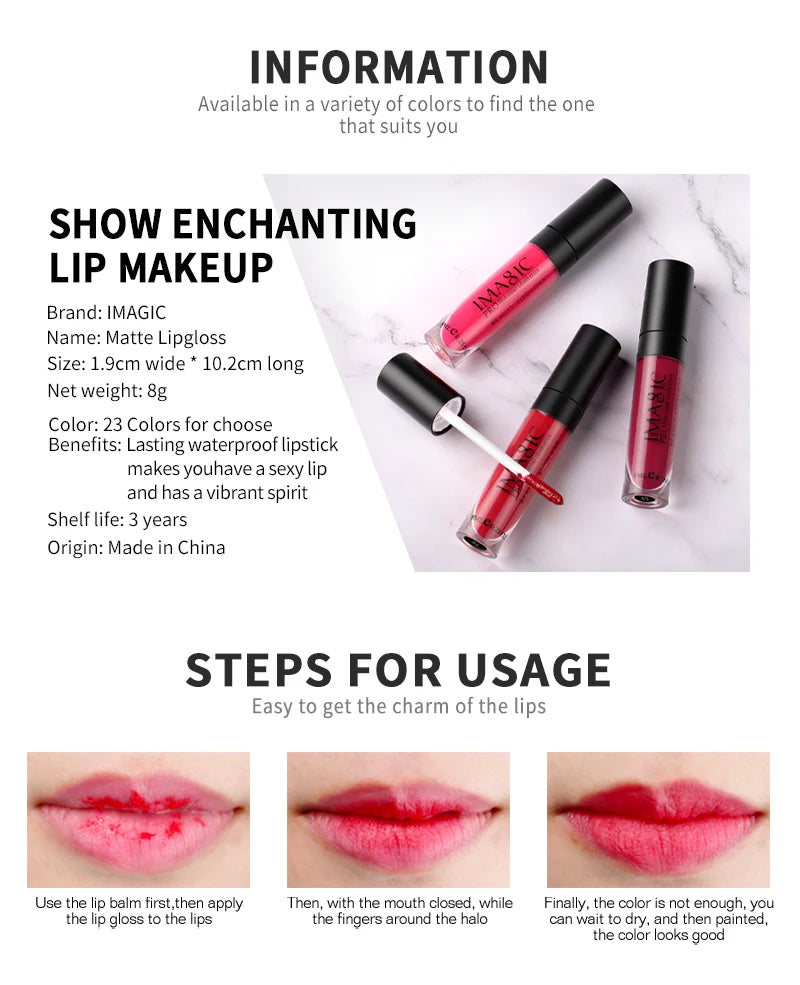IMAGIC 1pcs matte  Sexy 28 color Matte Lipstick lipgloss Waterproof Long Lasting Gloss Beauty makeup lip gloss fashion lip
