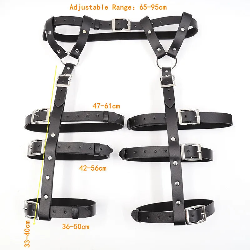 Women Fetish Bdsm Flirt Sex Toys of Slave Leather Bondage Harness Straps with Leg Suspenders Strap Garter Exotic Accessories