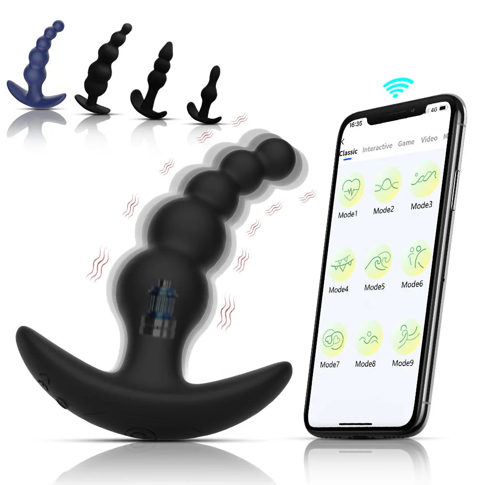 Remote-Controlled Anal Beads Vibrator Prostata Massager and Toy Butt Plug for Men and Women