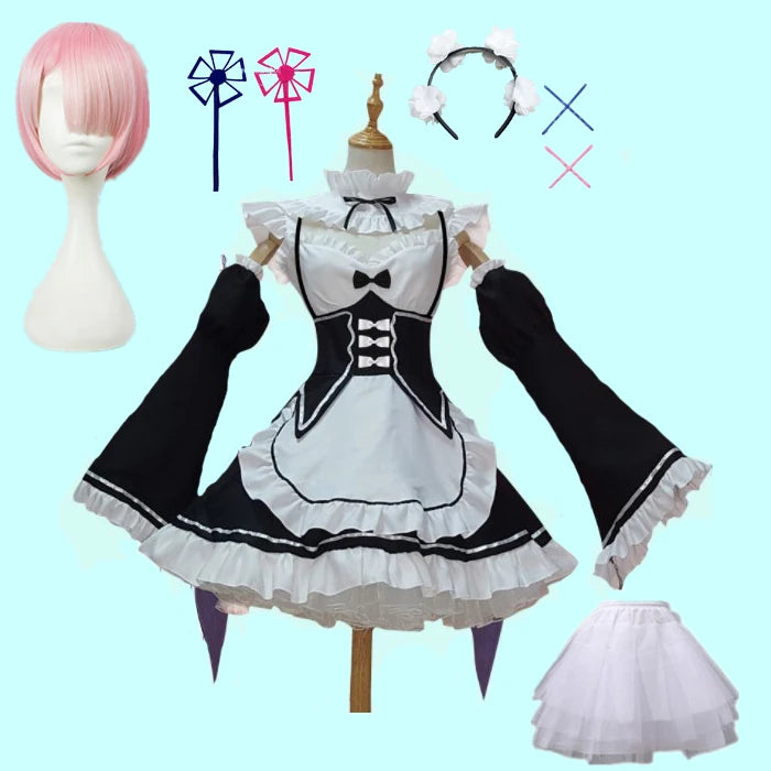 in stock  Re:zero Kara Hajimeru Isekai Seikatsu Rem Ram Maid Cosplay Costumes  Kawaii  dresses   Maid
