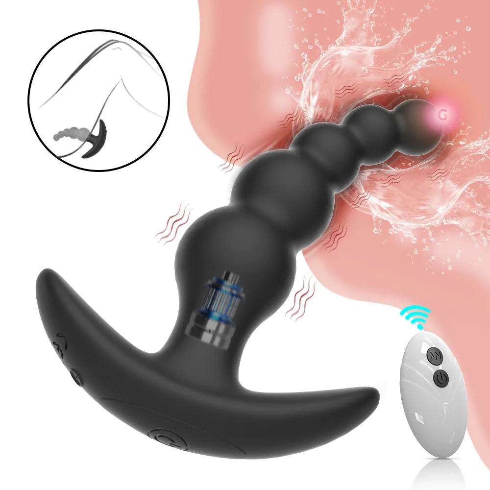 Remote-Controlled Anal Beads Vibrator Prostata Massager and Toy Butt Plug for Men and Women