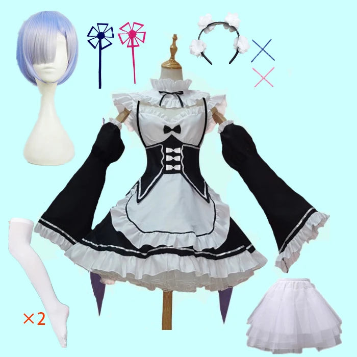 in stock  Re:zero Kara Hajimeru Isekai Seikatsu Rem Ram Maid Cosplay Costumes  Kawaii  dresses   Maid