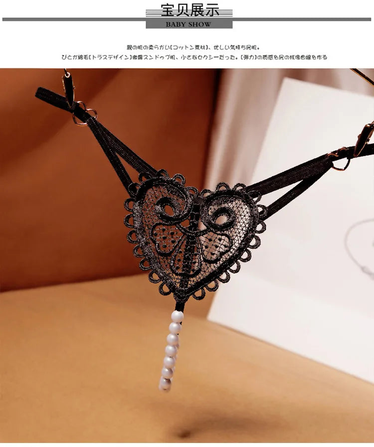 Adults Games Sex Toys of Lace Thongs G String Panties with Sexy Pearl Massaging Bead Crotchless T-back for Fetish Lingerie Flirt