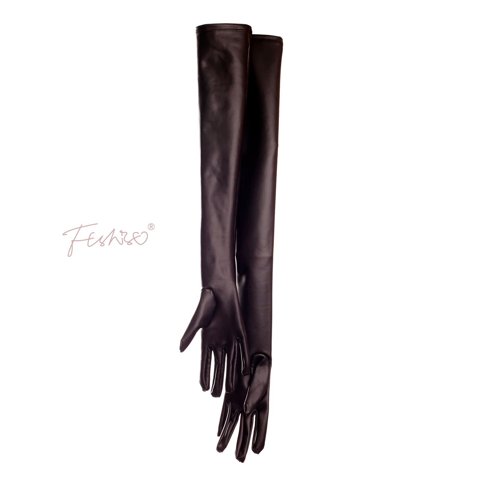 Ftshist Sexy Full Finger Wetlook Long Gloves Matte Black Elastic PU Leather Elbow Length Glove Fetish Wear Fashion Accessories