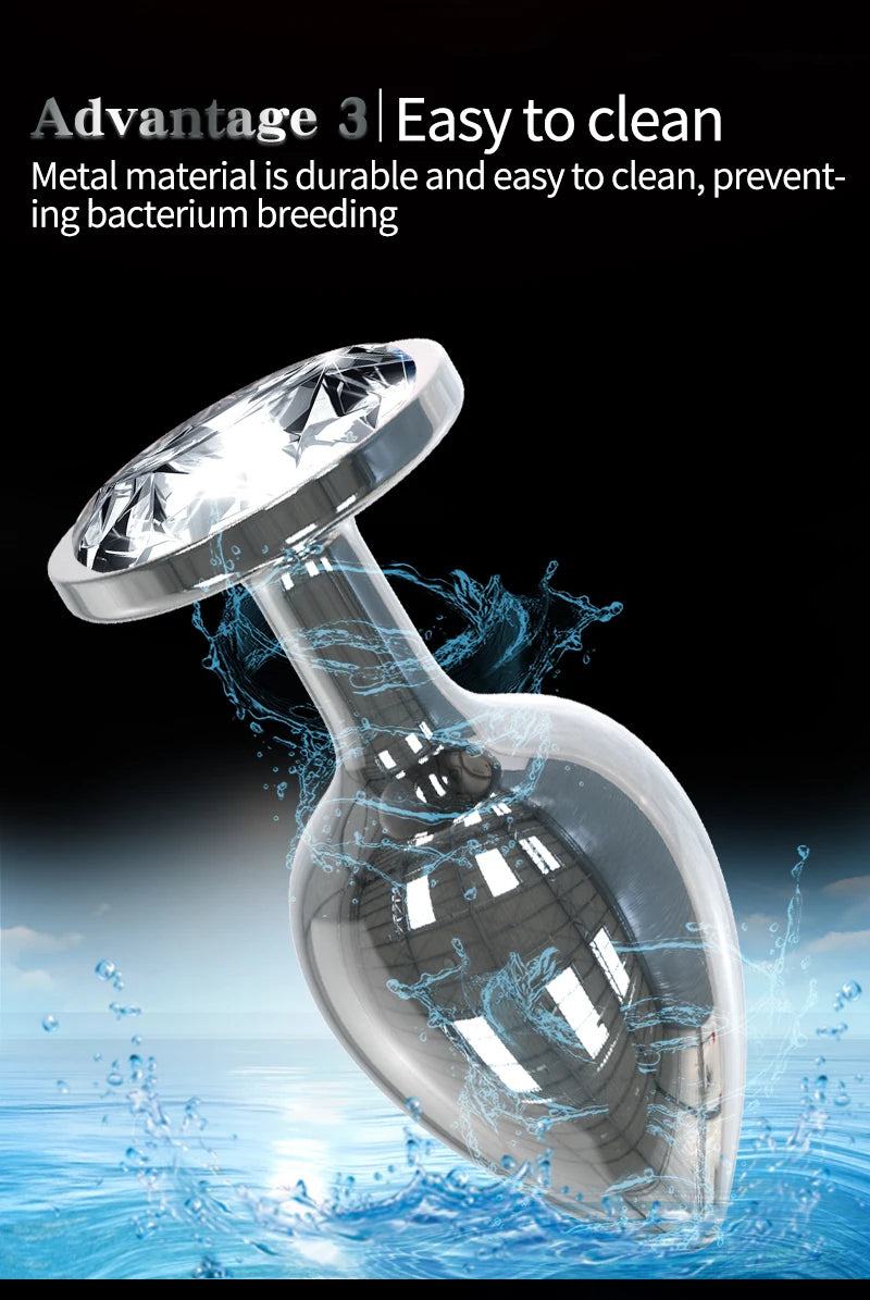 Small Anal Plug Diamond Jewel Butt Plug Metal Anal Sex Toys Big Buttplug Tail Stopper Anus Massage Prostate/Vagina Stimulator