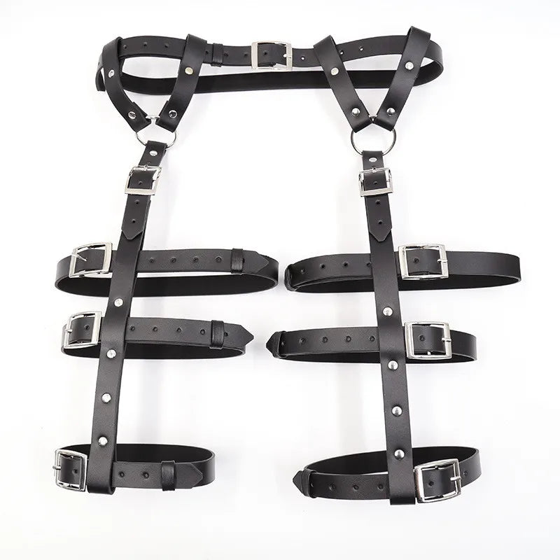 Women Fetish Bdsm Flirt Sex Toys of Slave Leather Bondage Harness Straps with Leg Suspenders Strap Garter Exotic Accessories