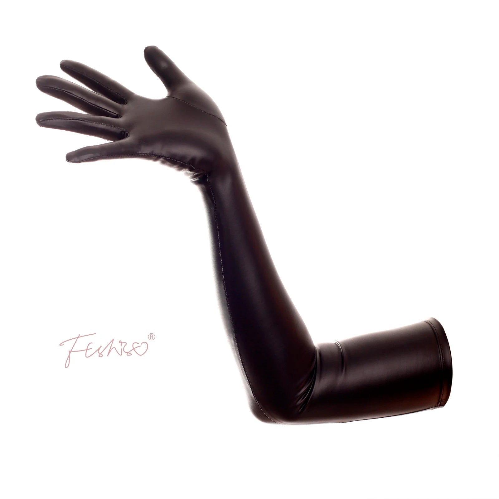 Ftshist Sexy Full Finger Wetlook Long Gloves Matte Black Elastic PU Leather Elbow Length Glove Fetish Wear Fashion Accessories