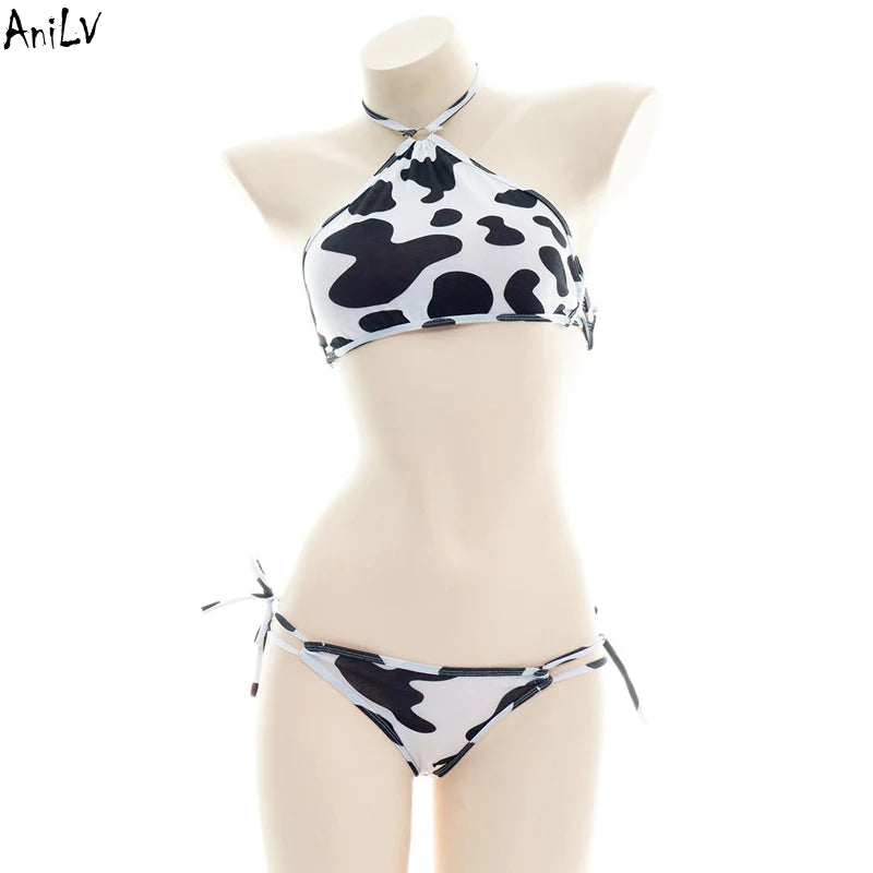AniLV Anime Cartoon Cow Series Bodysuit Underwear Maid Unifrom Costume Kawaii Girl Bikini Swimsuit Set Outfit Cosplay