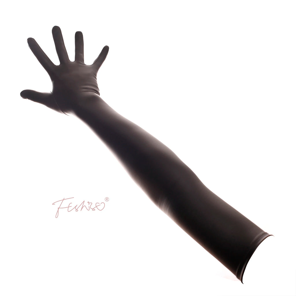 Ftshist Sexy Full Finger Wetlook Long Gloves Matte Black Elastic PU Leather Elbow Length Glove Fetish Wear Fashion Accessories