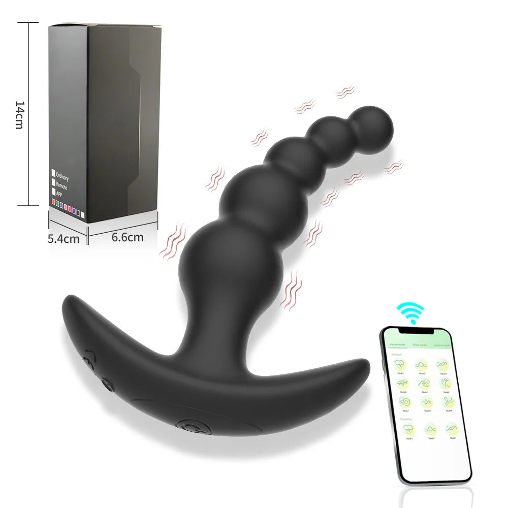 Remote-Controlled Anal Beads Vibrator Prostata Massager and Toy Butt Plug for Men and Women