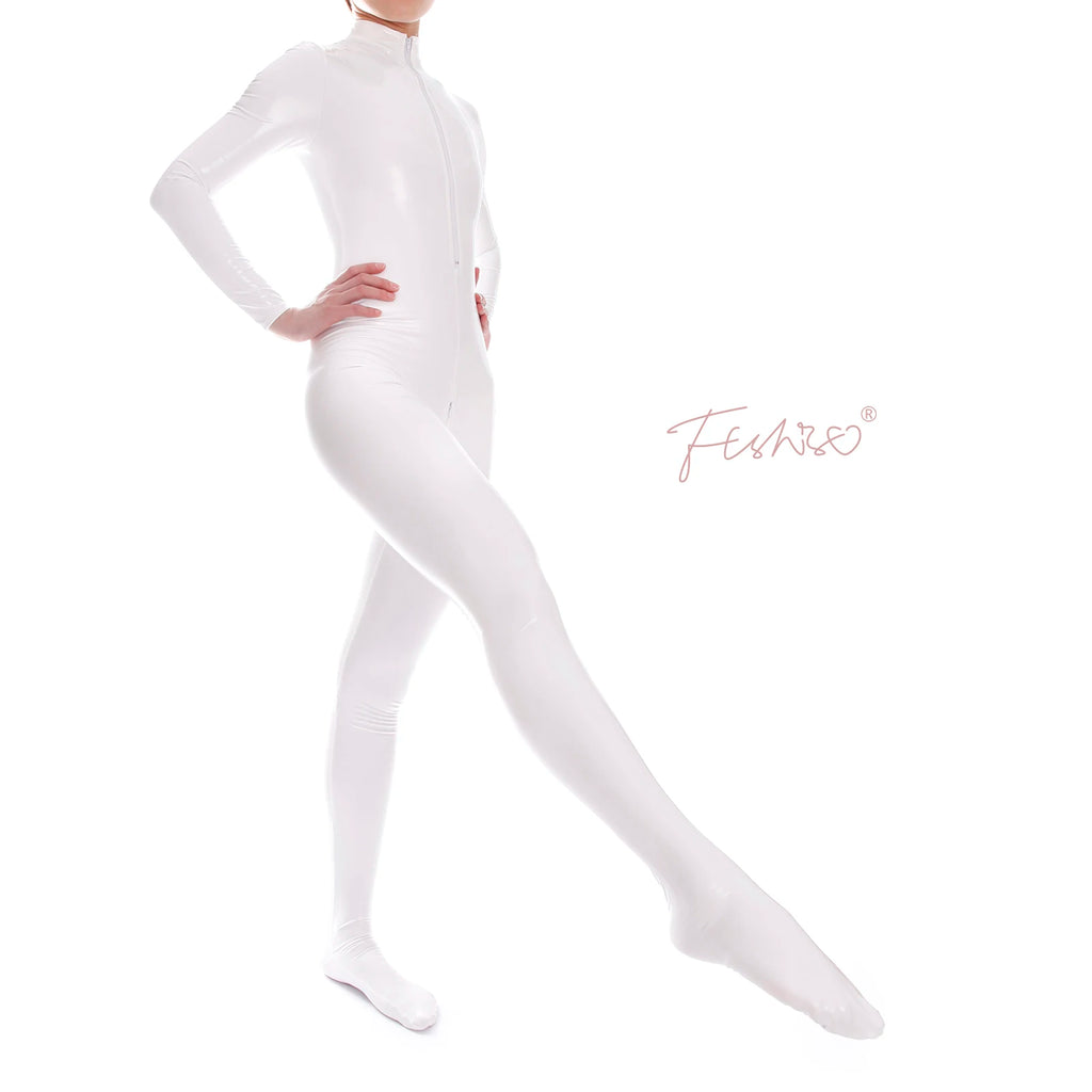 Ftshist Sexy Patent Leather Catsuits Open Crotch Shiny Fullbody Zentai Zipper One-Piece Long Sleeve Jumpuits Fetish Skin Tights
