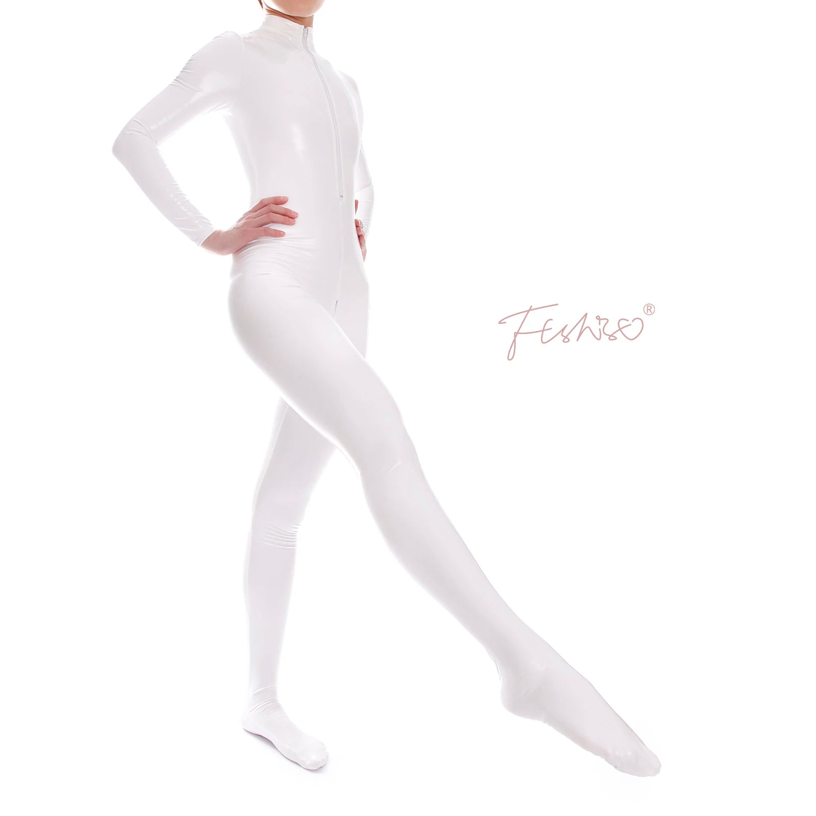 Ftshist Sexy Patent Leather Catsuits Open Crotch Shiny Fullbody Zentai Zipper One-Piece Long Sleeve Jumpuits Fetish Skin Tights
