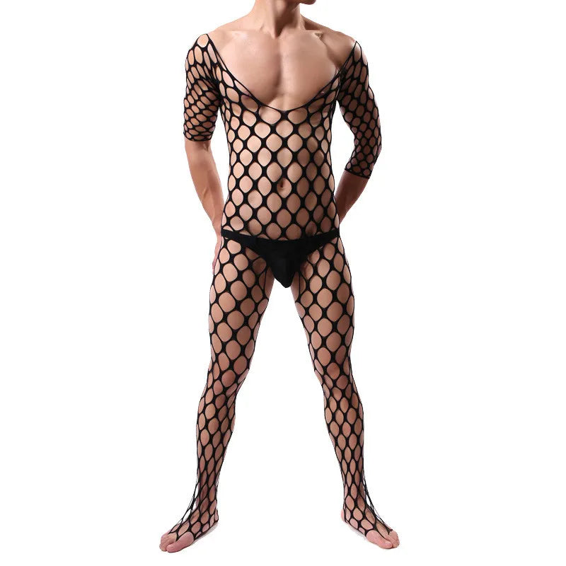 Fetish Men Gay Crossdress Wear Open Crotch Bodystocking Sexy Male Lingerie Porno Sex Transparent Sleepwear Fishnet Body Stocking