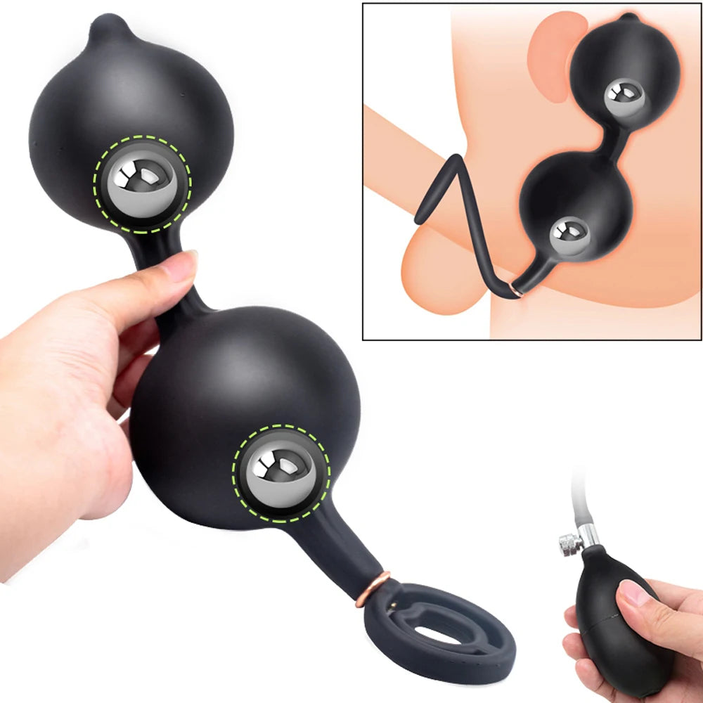 Inflatable Anal Plug Built-in Steel Ball Dildo Huge Buttplug Prostate Massage Sex Toy For Women Men Anus Expander Pump