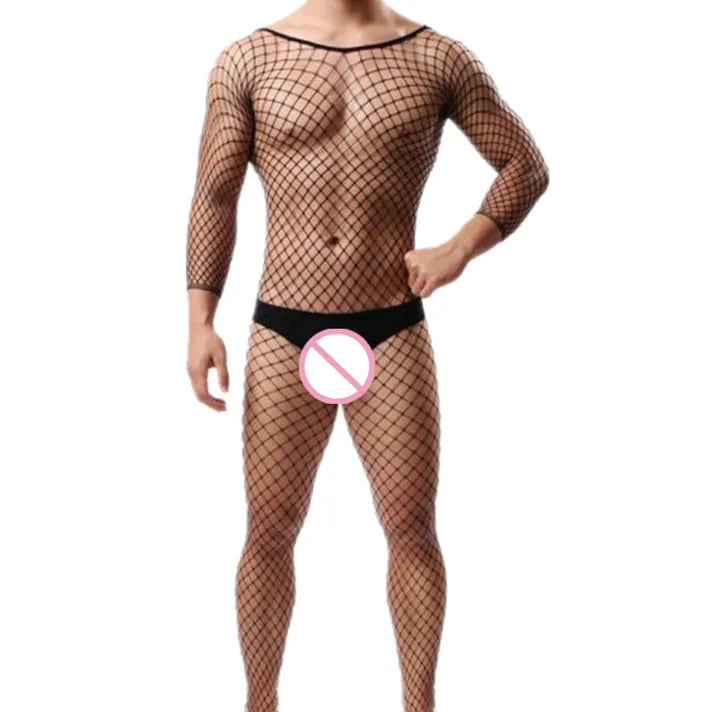 Fetish Men Gay Crossdress Wear Open Crotch Bodystocking Sexy Male Lingerie Porno Sex Transparent Sleepwear Fishnet Body Stocking