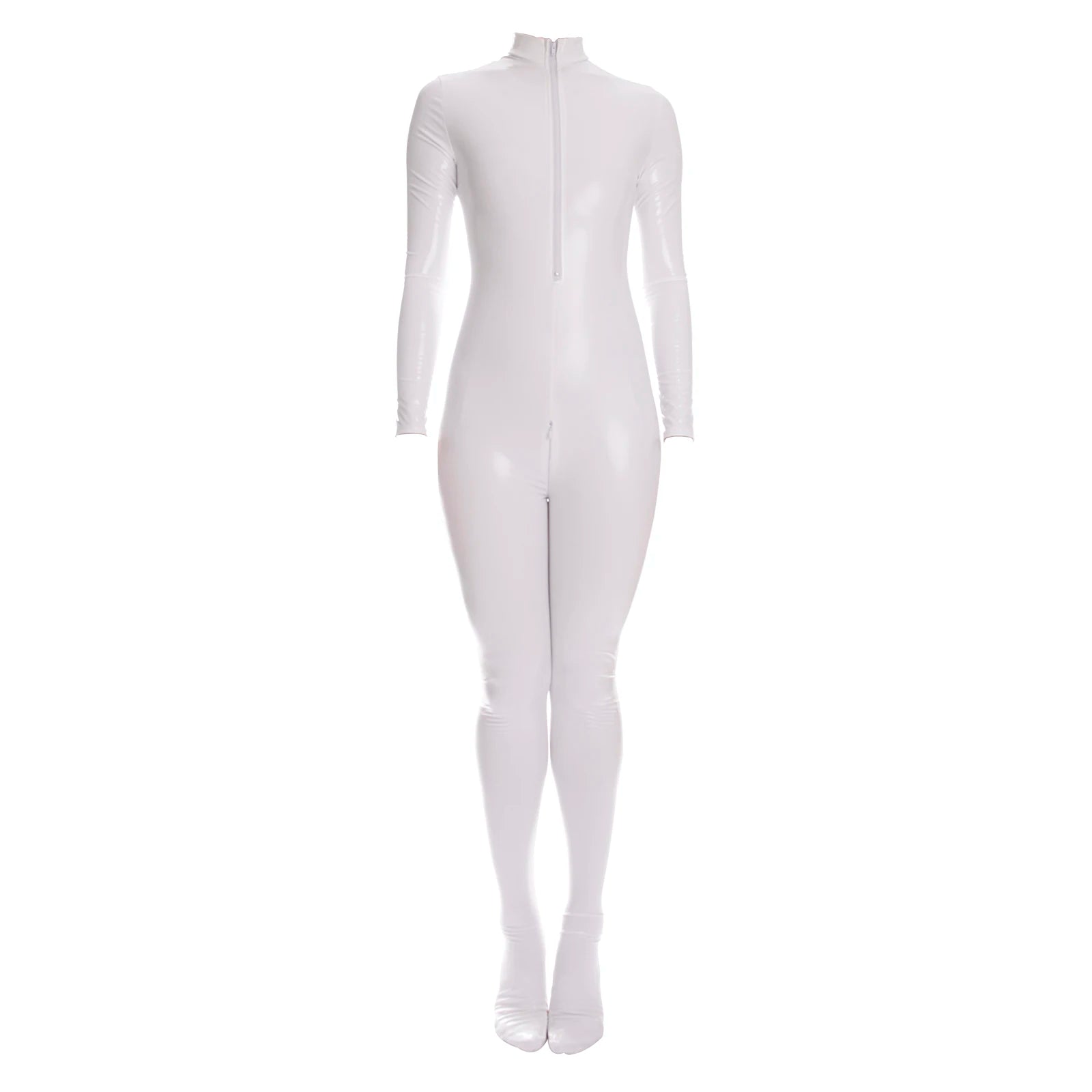 Ftshist Sexy Patent Leather Catsuits Open Crotch Shiny Fullbody Zentai Zipper One-Piece Long Sleeve Jumpuits Fetish Skin Tights