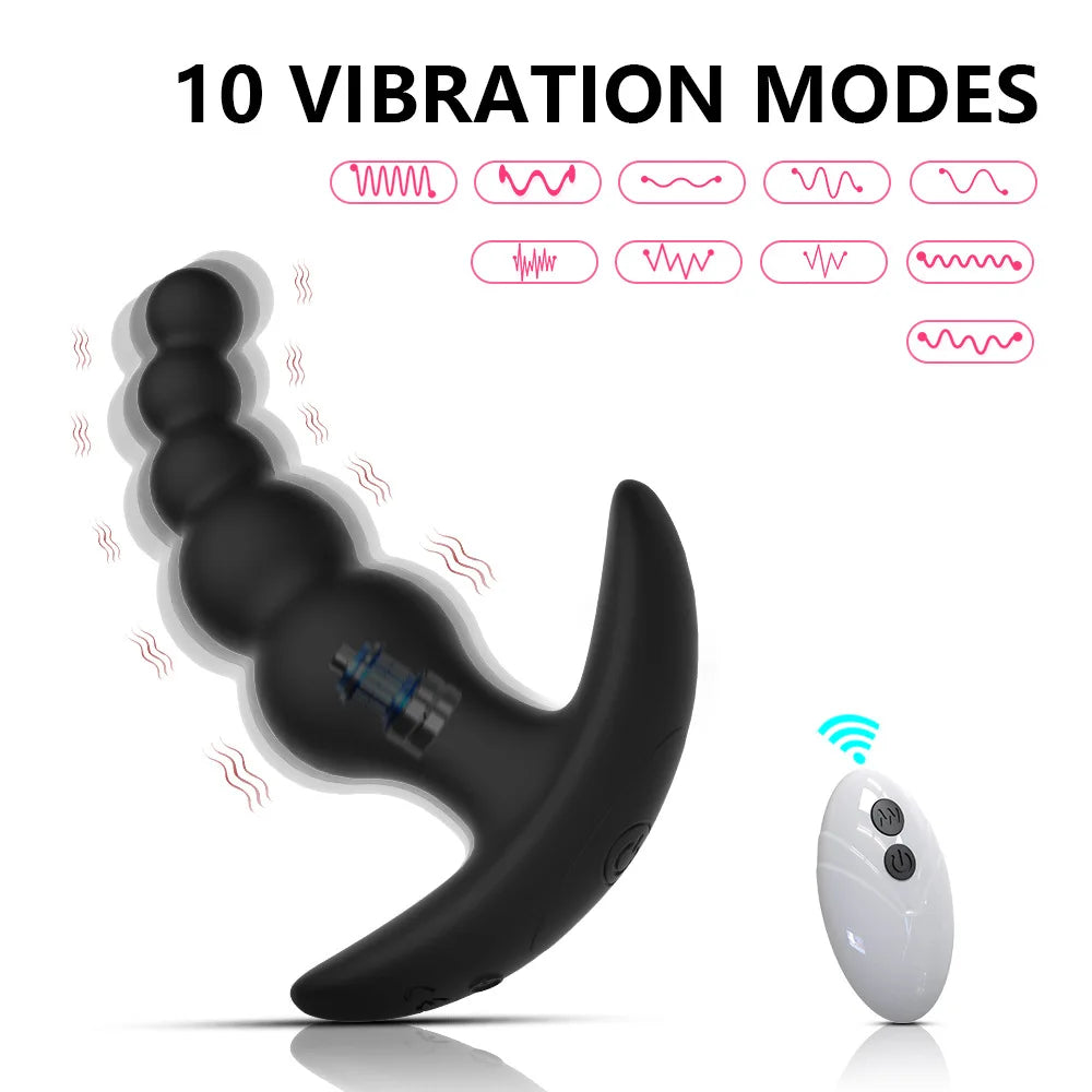 Remote-Controlled Anal Beads Vibrator Prostata Massager and Toy Butt Plug for Men and Women