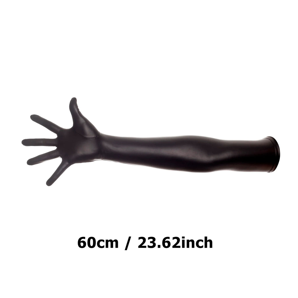 Ftshist Sexy Full Finger Wetlook Long Gloves Matte Black Elastic PU Leather Elbow Length Glove Fetish Wear Fashion Accessories