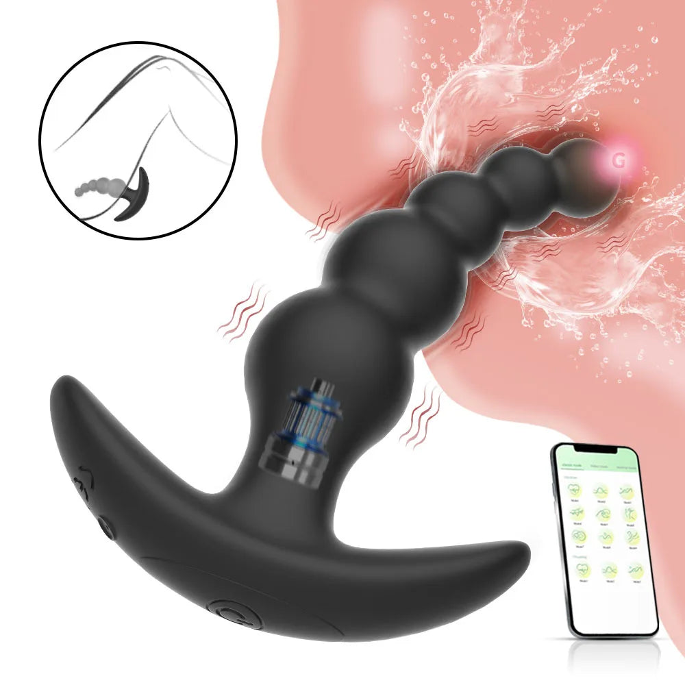 Remote-Controlled Anal Beads Vibrator Prostata Massager and Toy Butt Plug for Men and Women