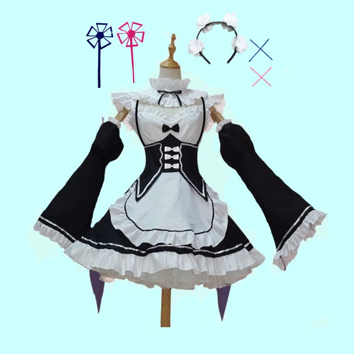 in stock  Re:zero Kara Hajimeru Isekai Seikatsu Rem Ram Maid Cosplay Costumes  Kawaii  dresses   Maid