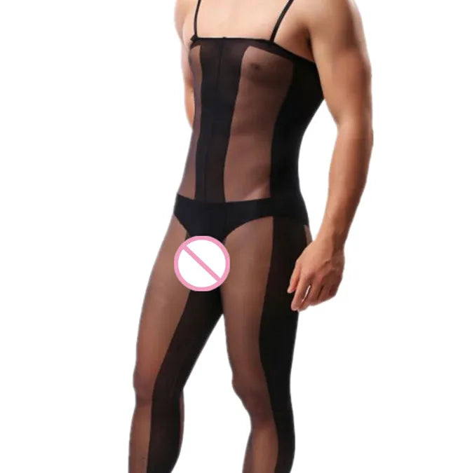 Fetish Men Gay Crossdress Wear Open Crotch Bodystocking Sexy Male Lingerie Porno Sex Transparent Sleepwear Fishnet Body Stocking