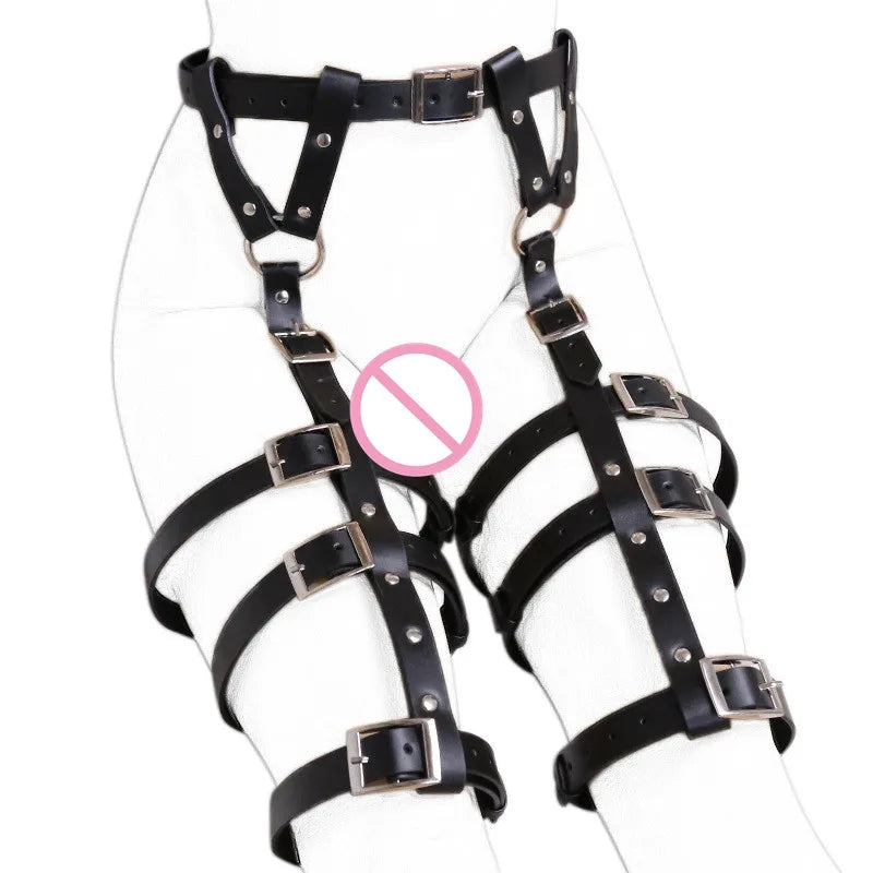 Women Fetish Bdsm Flirt Sex Toys of Slave Leather Bondage Harness Straps with Leg Suspenders Strap Garter Exotic Accessories